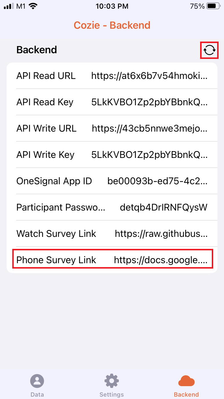 Screenshot backend phone survey configuration