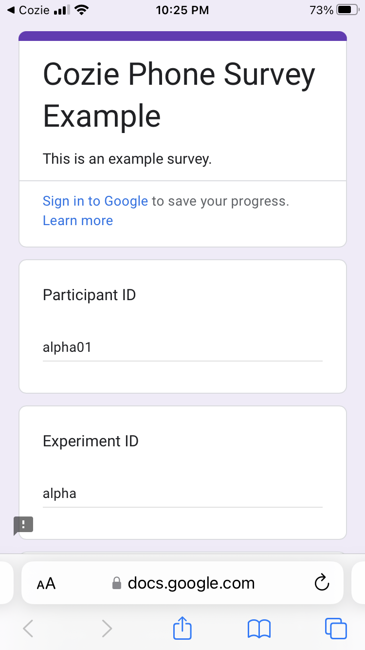 Screenshot phone survey example